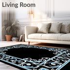 Ornate Blue White Floral Scroll Rug