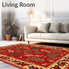Ornate Red Floral Scrollwork Design Rug