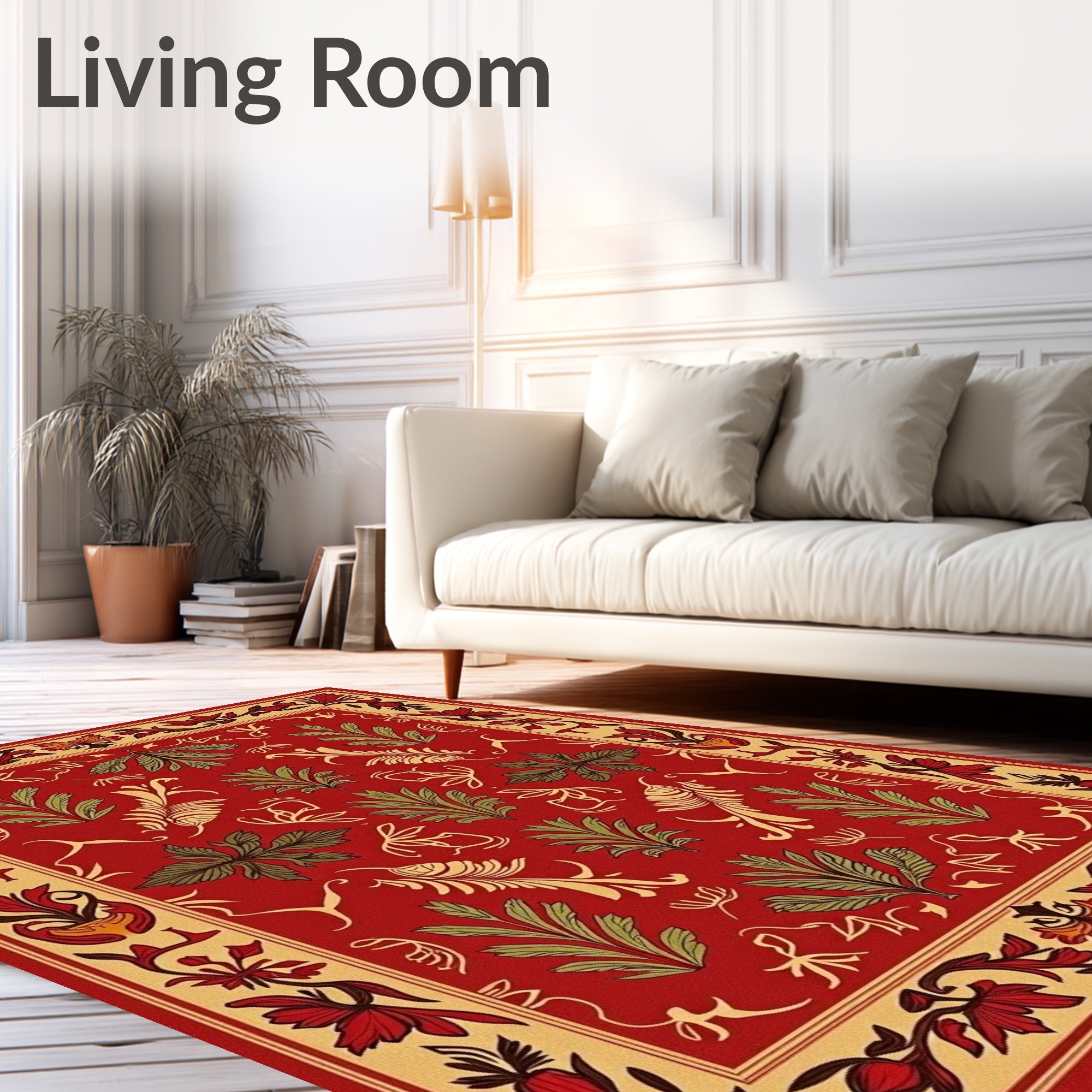 Ornate Red Floral Scrollwork Design Rug