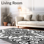 Intricate Black White Floral Mandala Rug