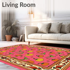 Whimsical Pumpkin Bird Pattern Frame Rug