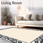 Dark Floral Scroll Border Design Rug