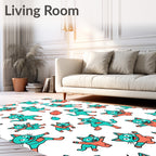 Playful Teal Coral Cat Pattern Rug