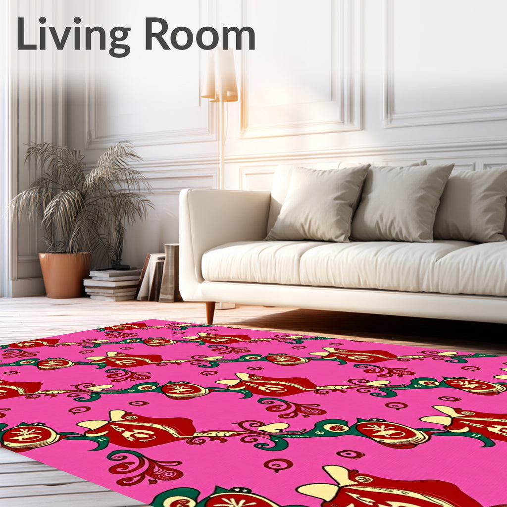 Playful Red And Green Abstract Pattern Rug