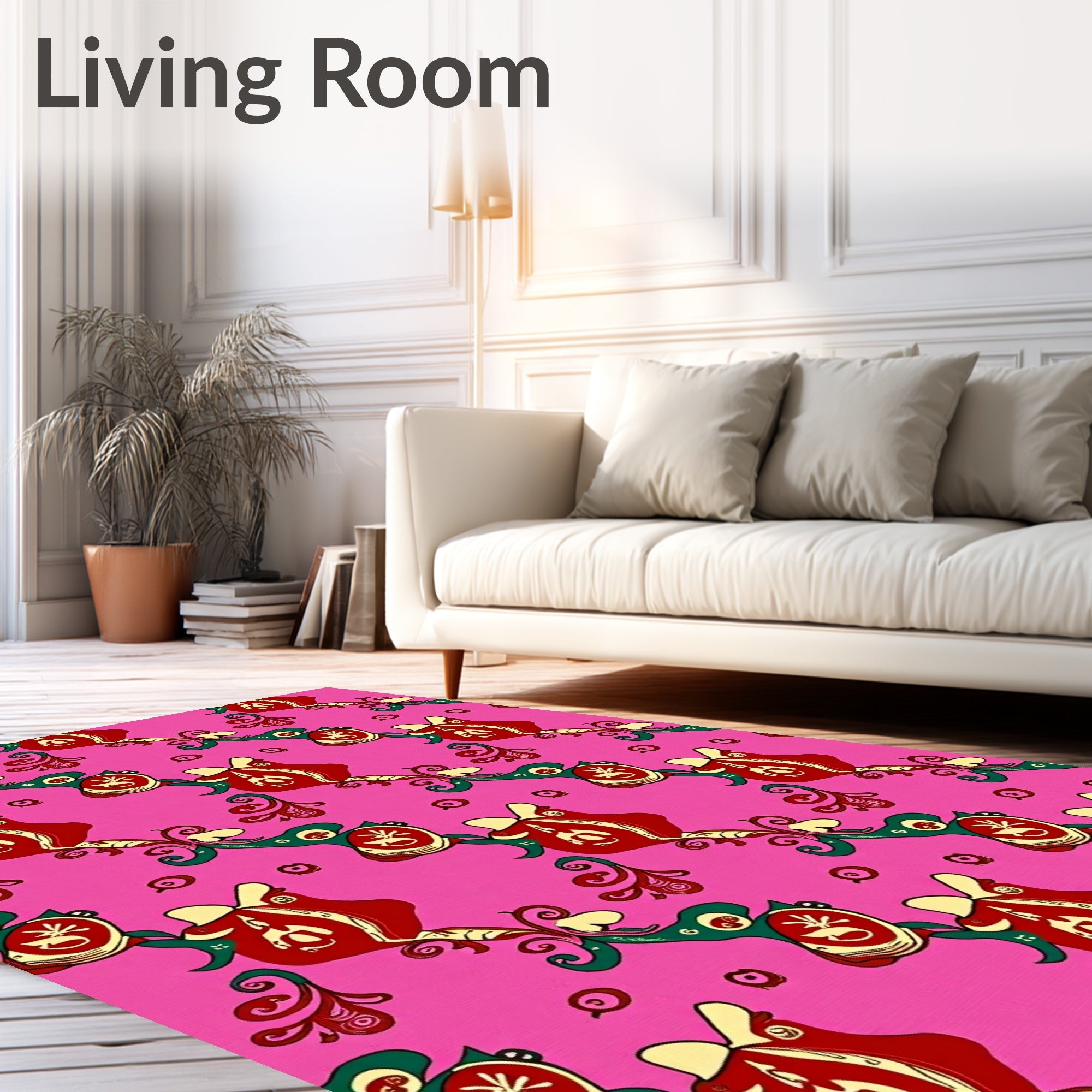 Playful Red And Green Abstract Pattern Rug