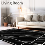 Black White Abstract Marbled Design Rug