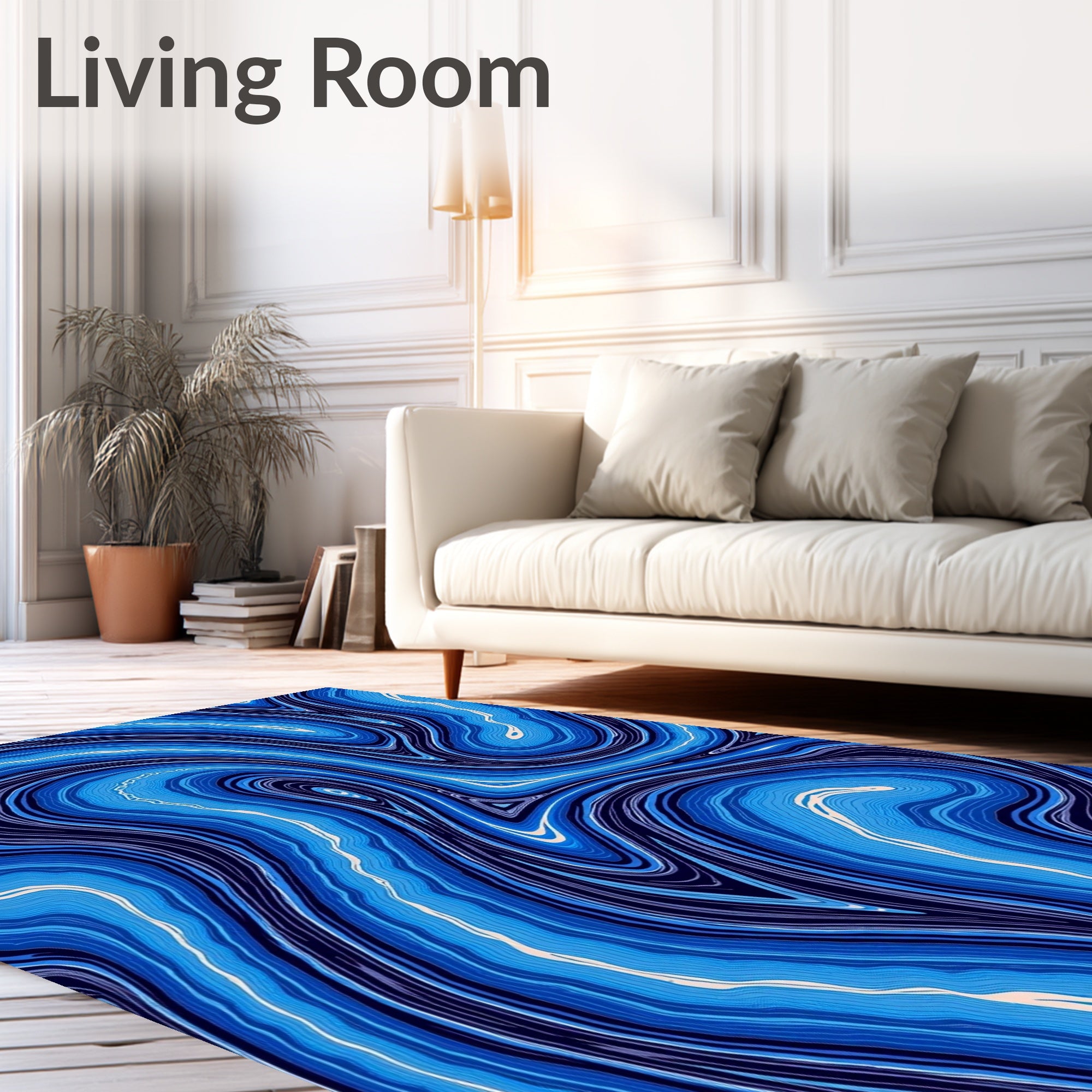 Deep Blue Swirl Agate Pattern Rug