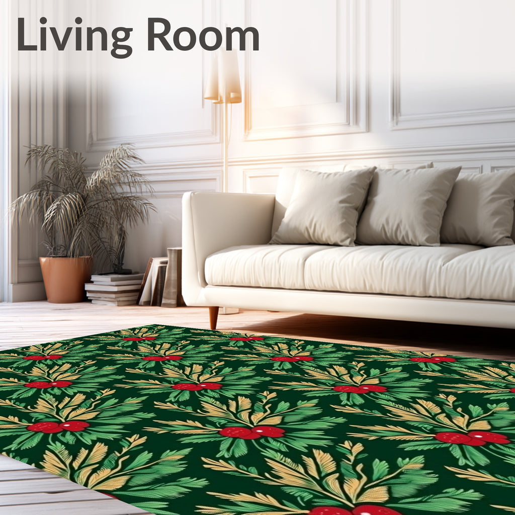 Evergreen Berry Motif Print Rug