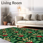 Evergreen Berry Motif Print Rug