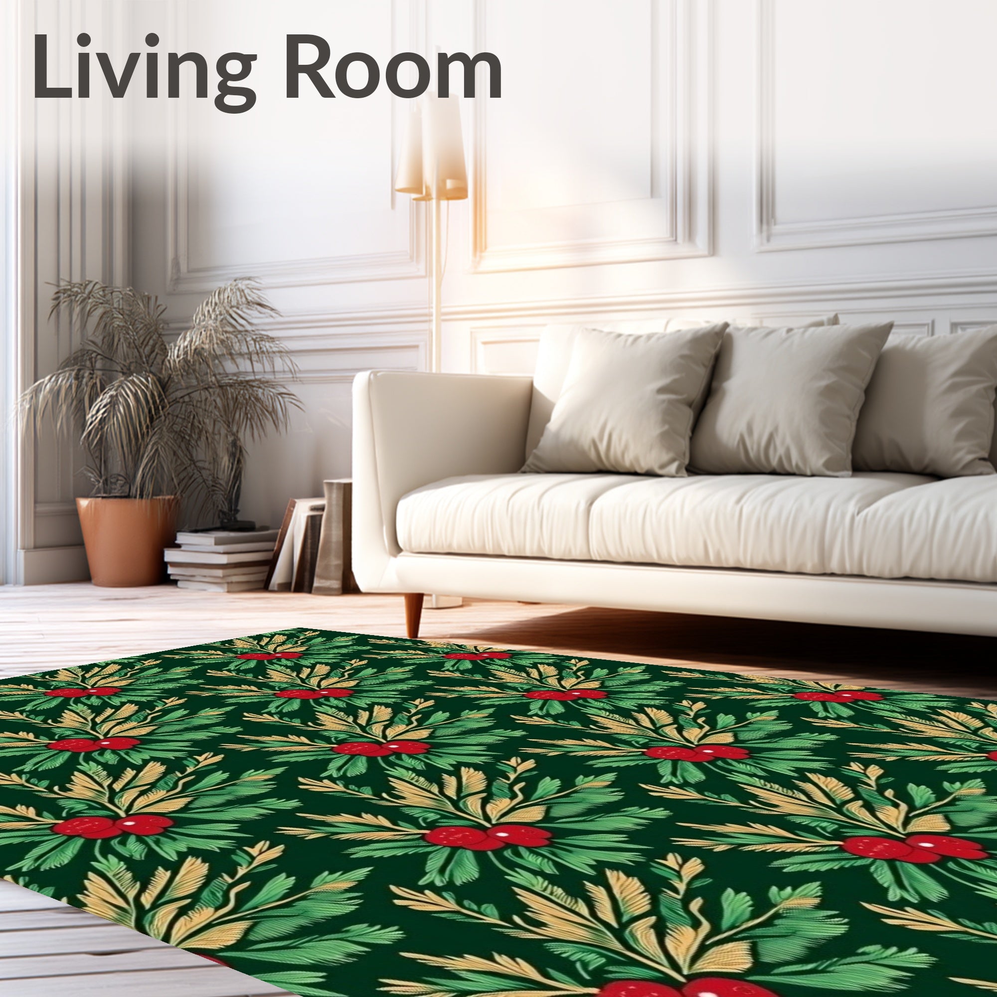 Evergreen Berry Motif Print Rug