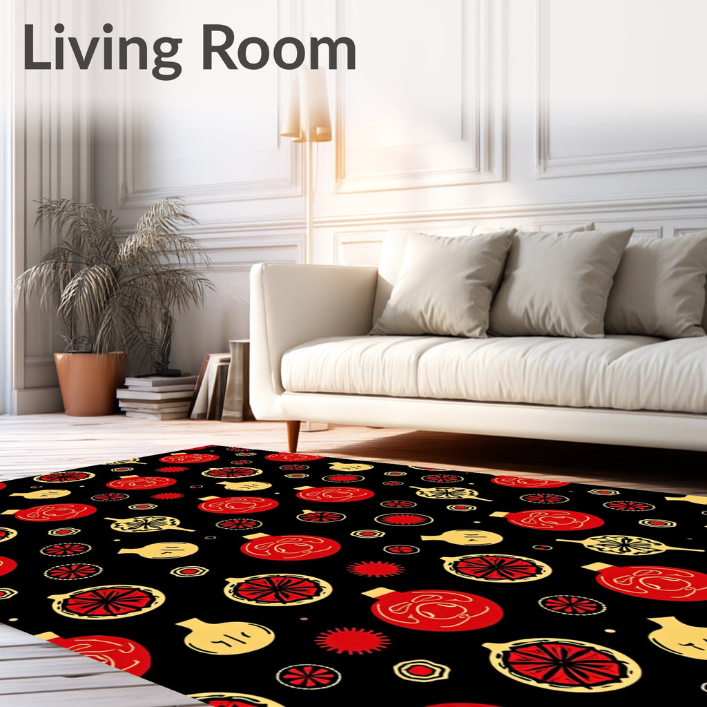 Red Yellow Festive Ornament Pattern Rug