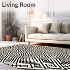 Abstract Black Cream Geometric Pattern Rug