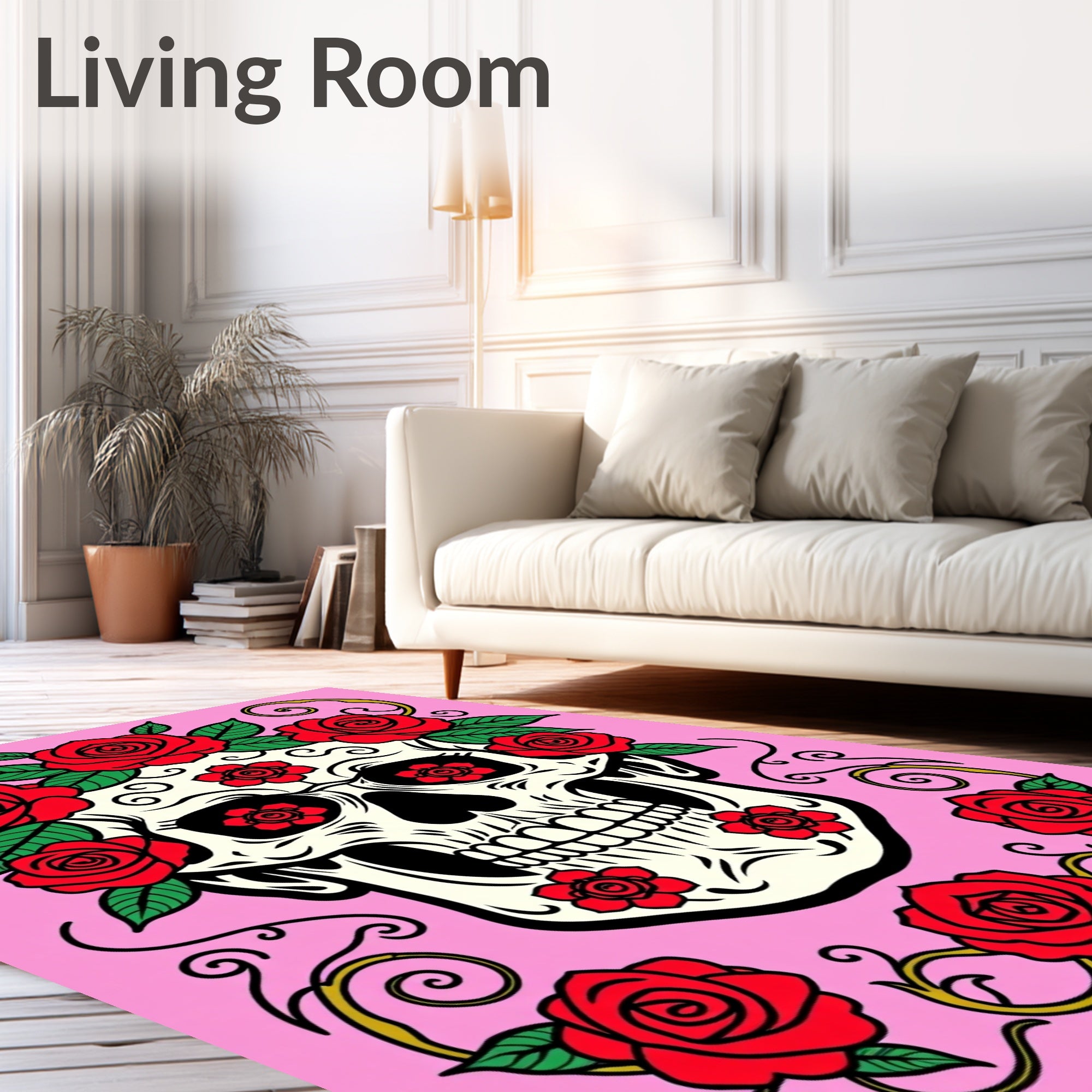 Skull Rose Floral Design Rug
