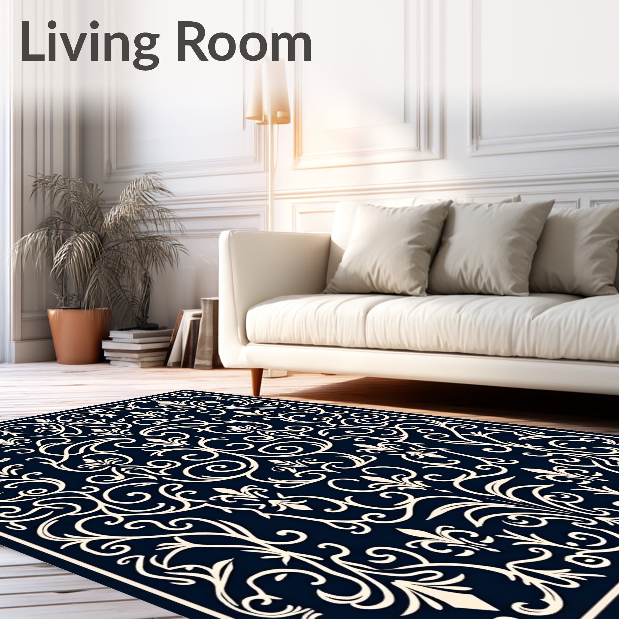 Classic Ivory Scroll Pattern Rug