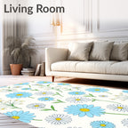Blue and White Daisy Pattern Rug