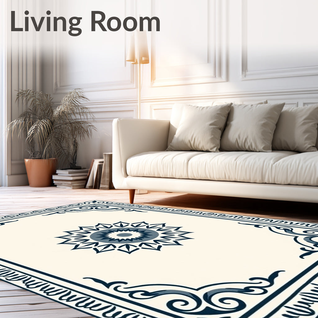 Ornate Floral Scroll Border Design Rug