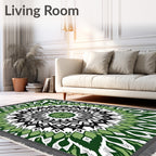 Green Grey Black Geometric Medallion Rug