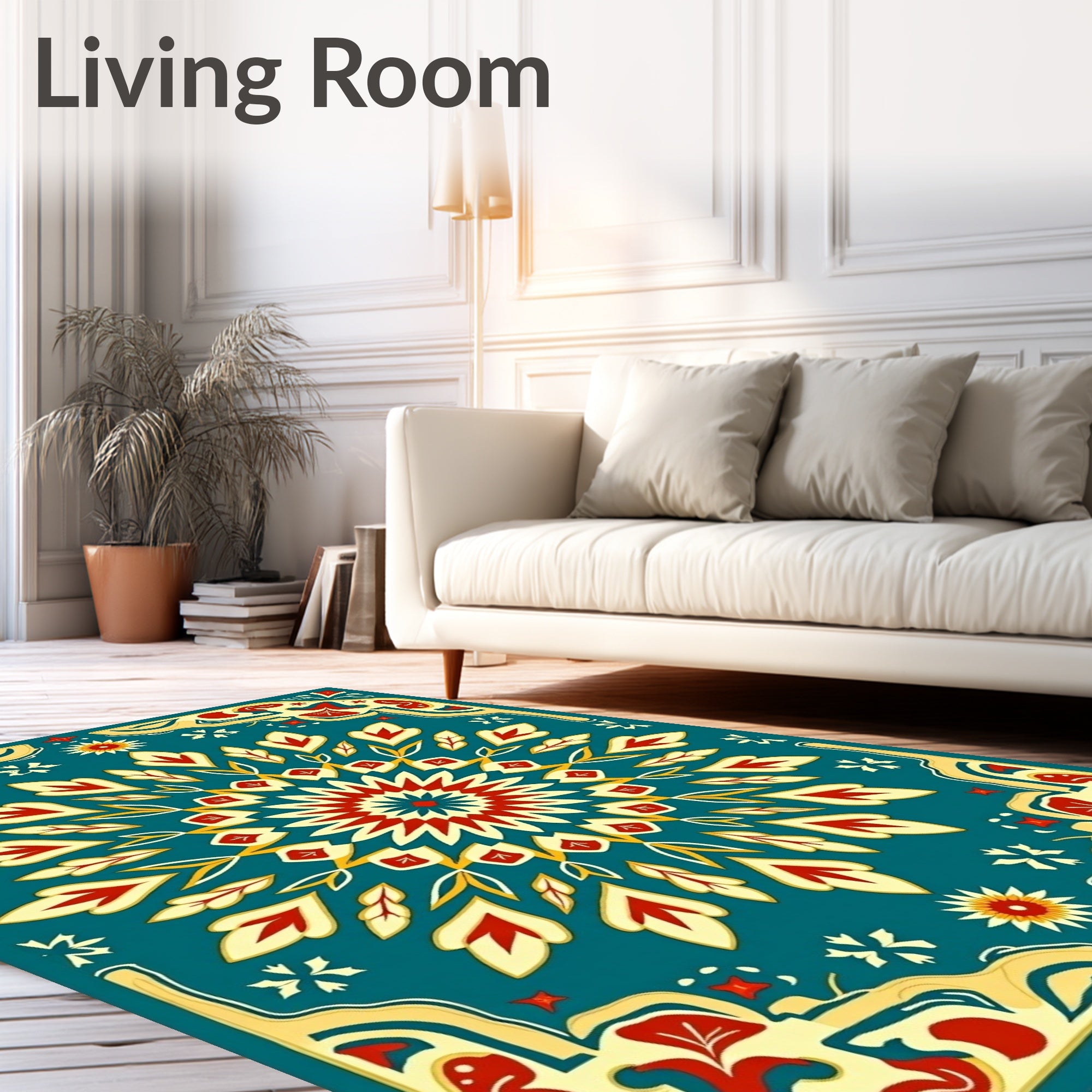 Ornate Red Yellow Stylized Floral Rug