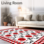 Bold Red Flower Gingham Pattern Rug
