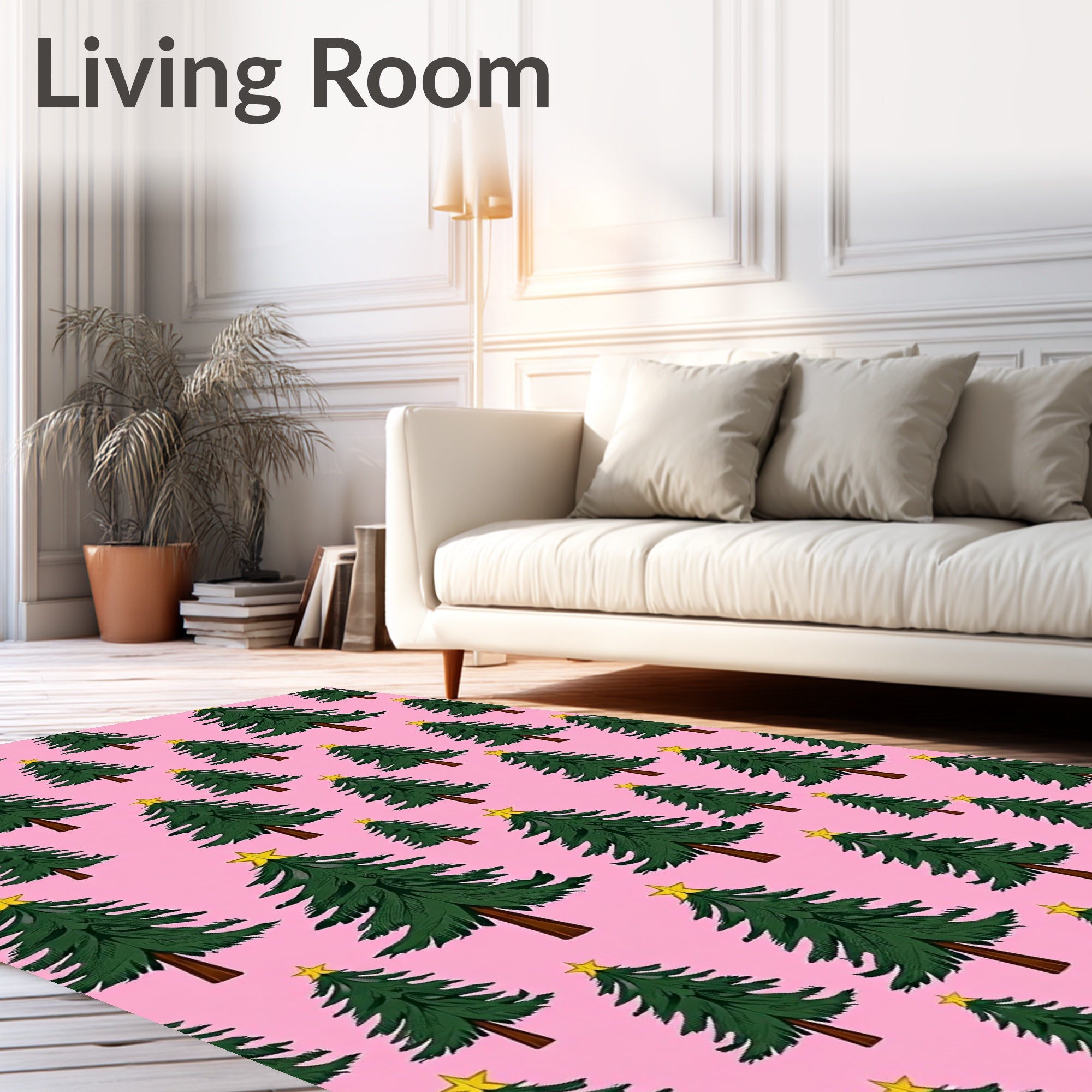 Green Christmas Trees with Yellow Stars Rug
