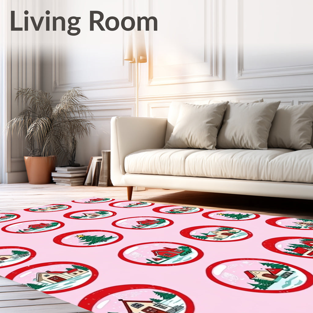 Winter Village Scene Festive Globes Design Rug