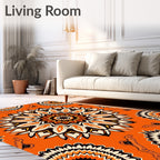 Orange Mandala Style Floral Pattern Rug