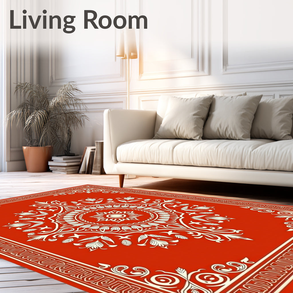 Intricate Floral Mandala Red Pattern Rug