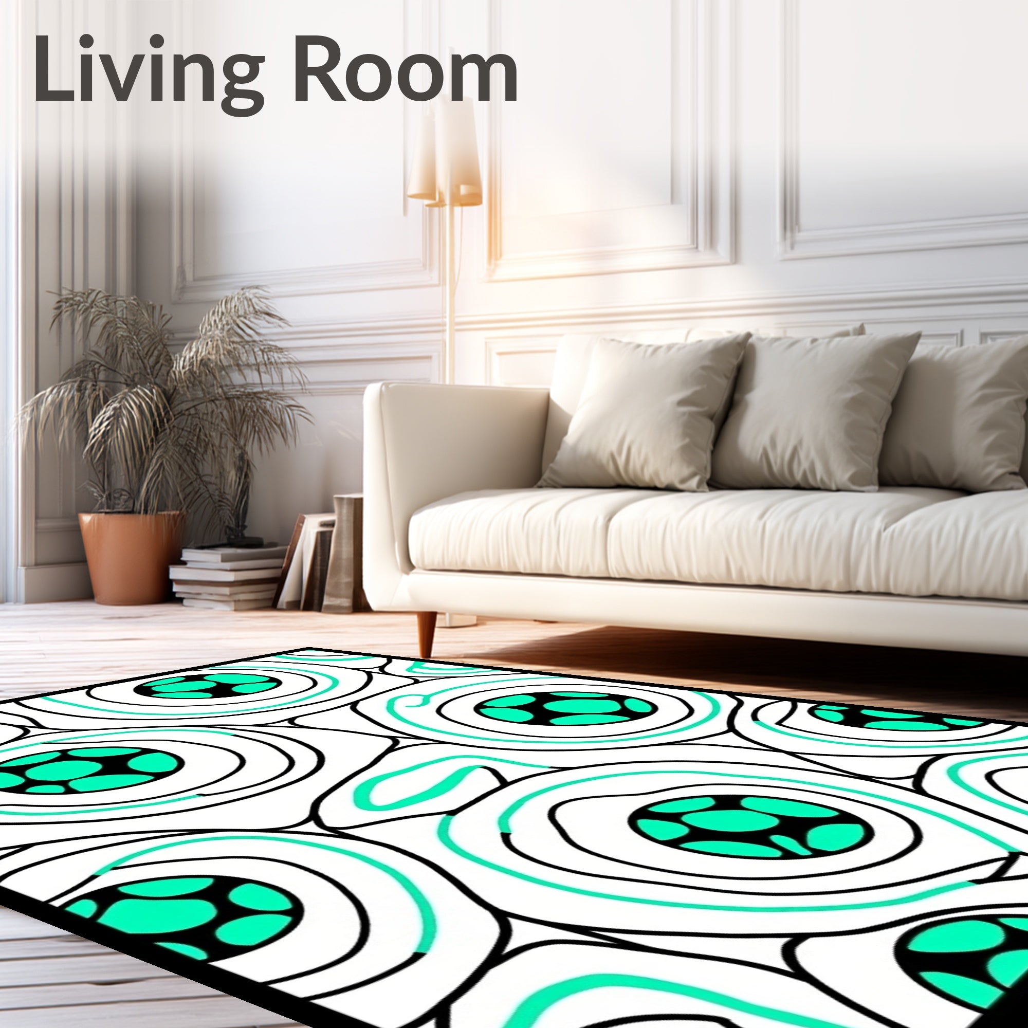 Abtract Teal And White Circular Pattern Rug