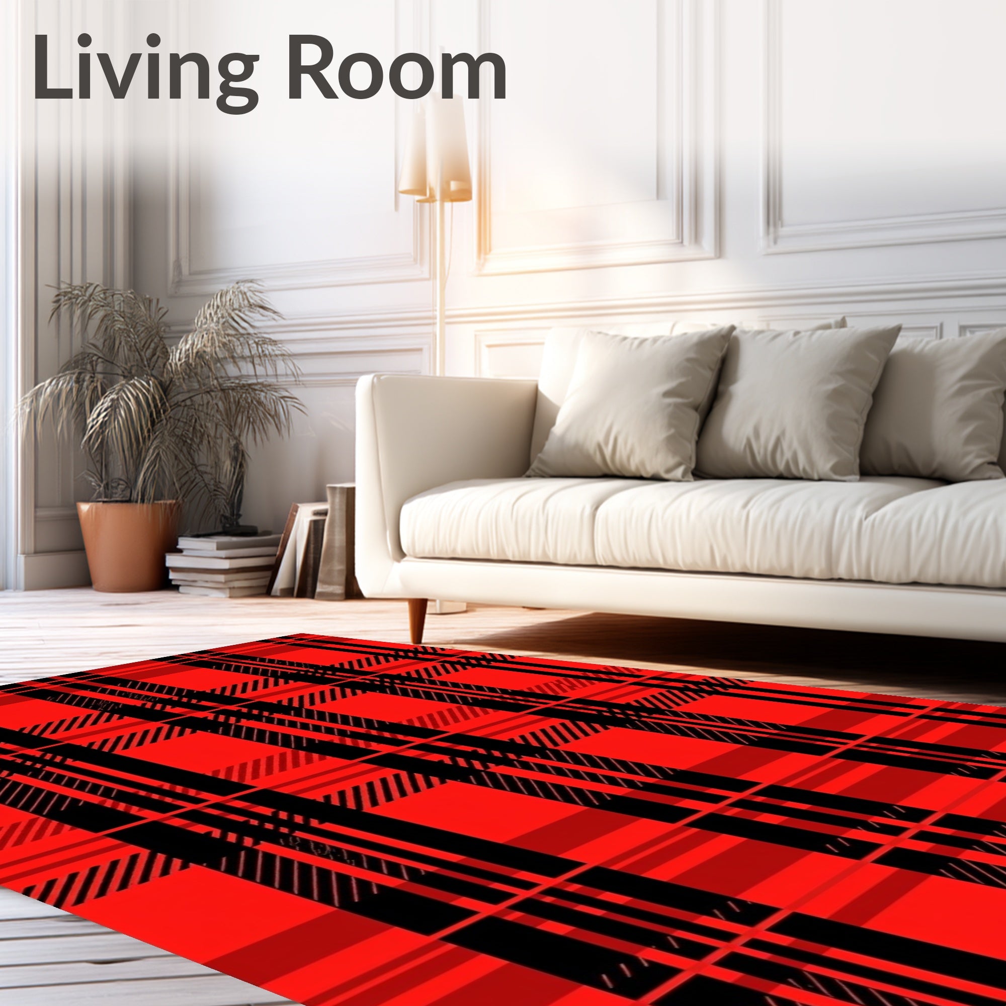 Bold Red Black Plaid Pattern Rug