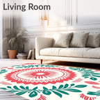 Coral Teal Floral Sunburst Design Rug