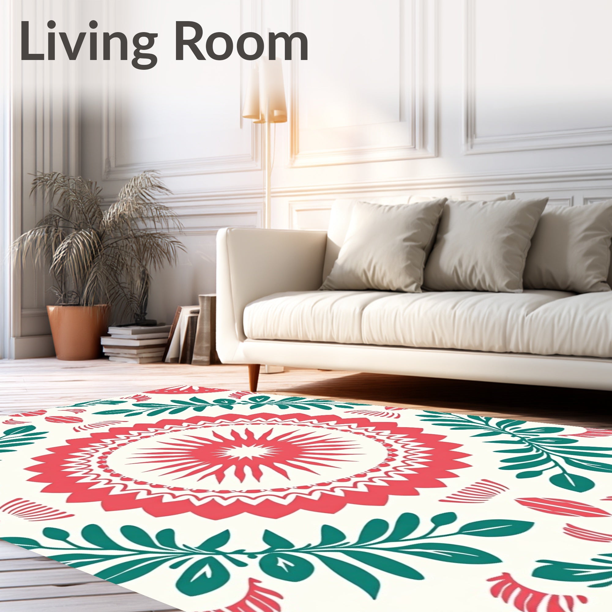 Coral Teal Floral Sunburst Design Rug
