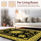 Elegant Black Gold Floral Pattern Rug