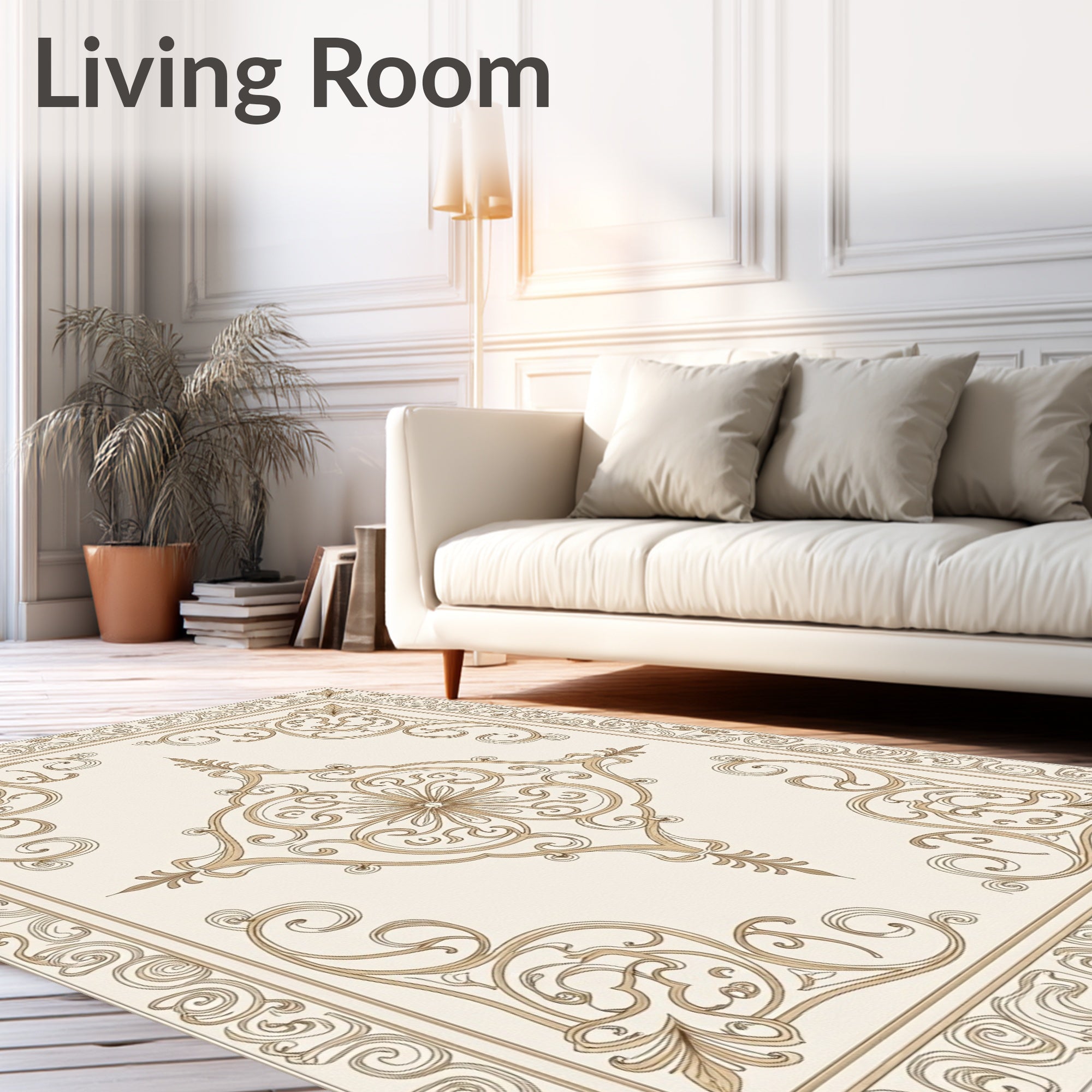 Elegant Golden Swirls Floral Pattern Rug