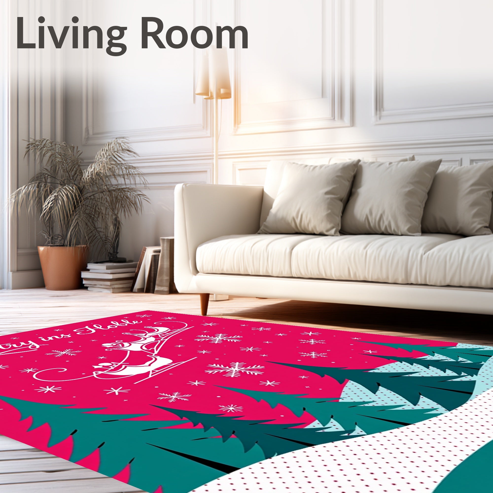 Winter Sleigh Scene With Snowflakes Rug
