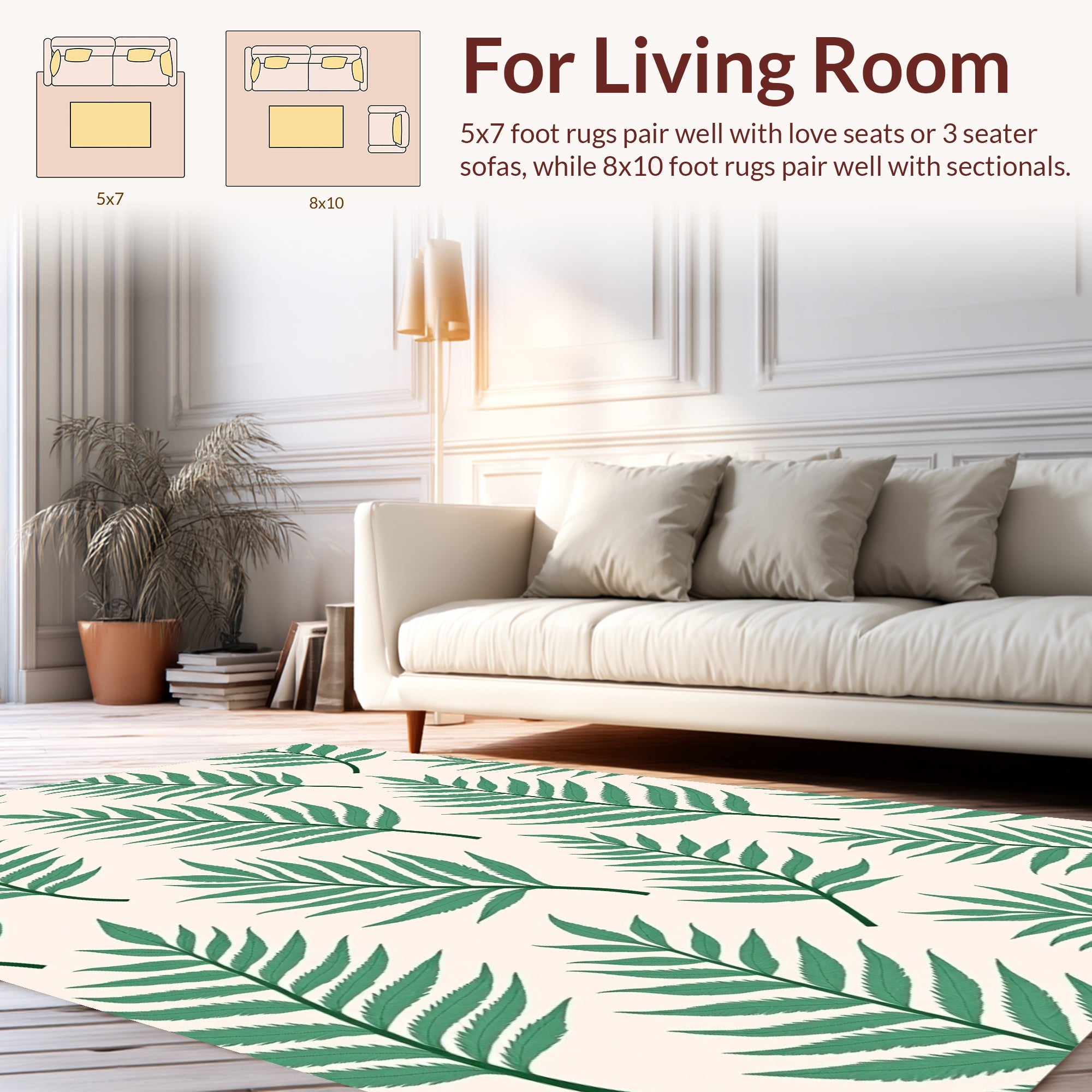 Green Fern Leaf Print Rug