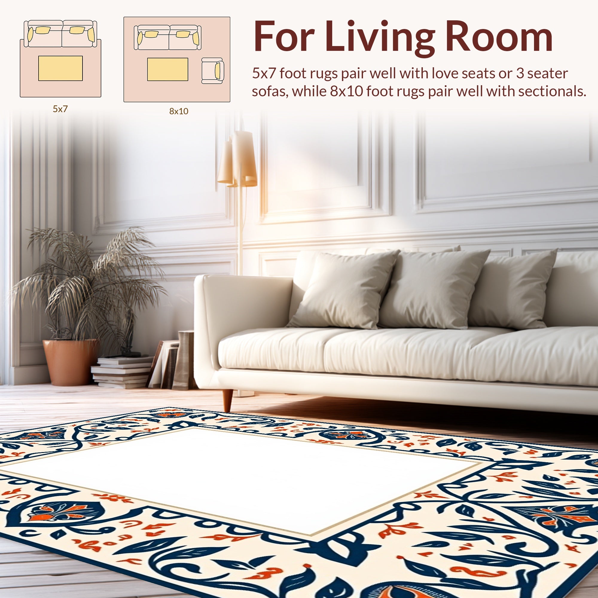 Vintage Floral Leaf Swirls Frame Rug