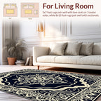 Dark Navy Cream Mandala Design Rug