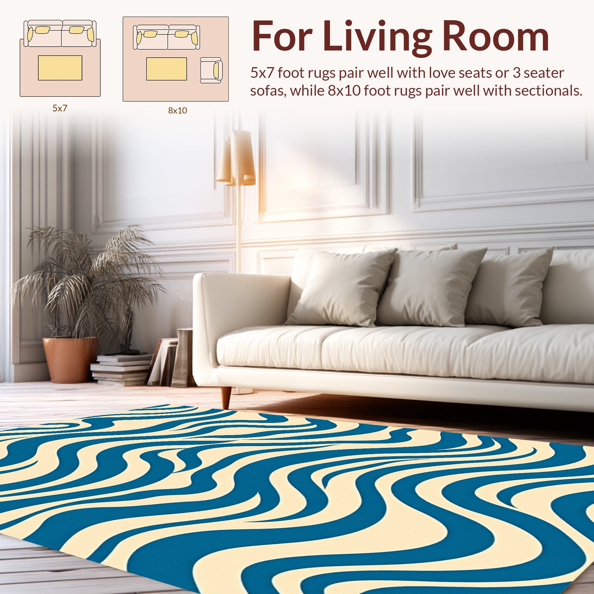 Blue Wave Abstract Pattern Rug