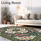Ornate Teal Pink and Gold Design Rug