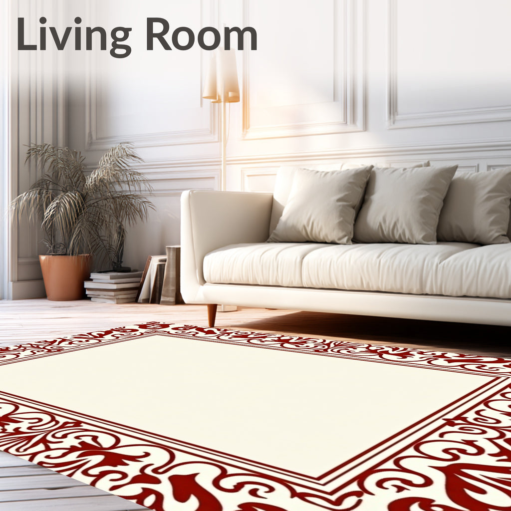 Classic Red Floral Scroll Border Design Rug