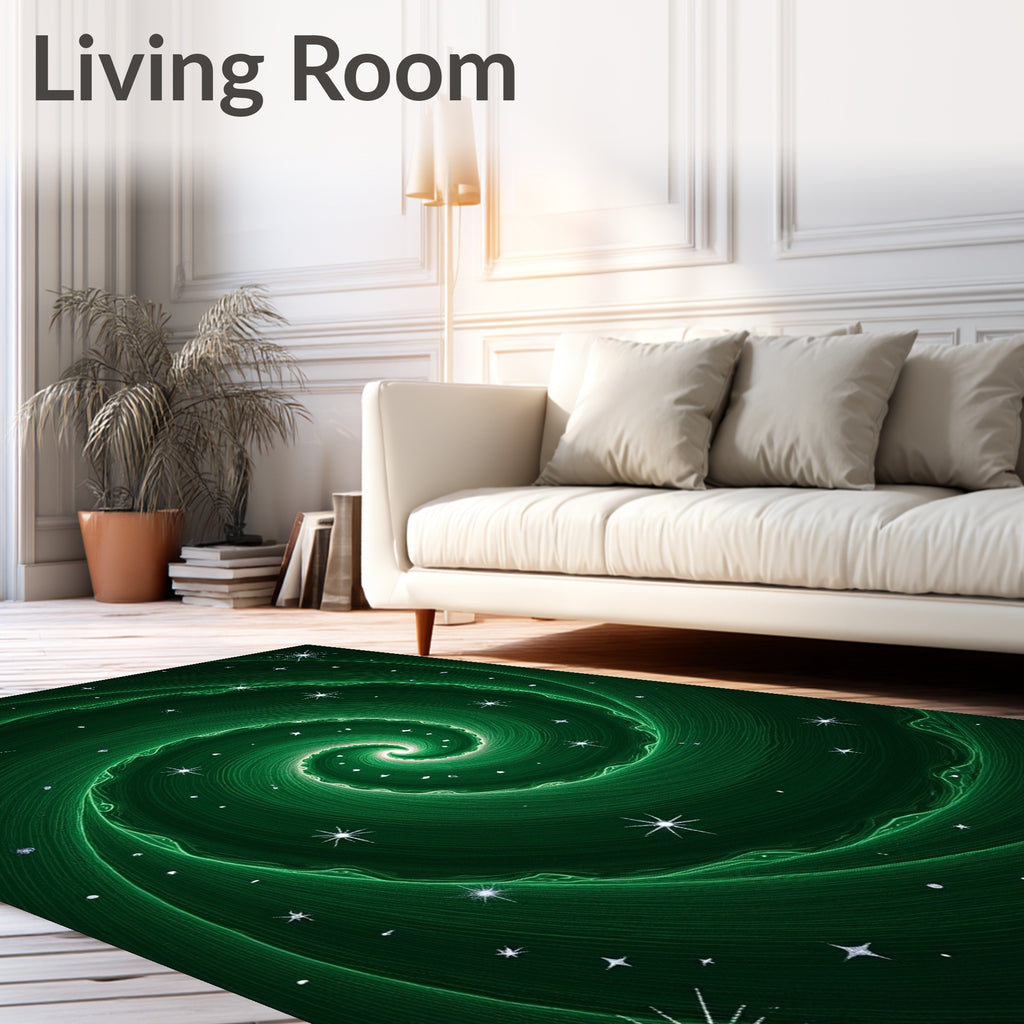Cosmic Green Swirl Starry Rug