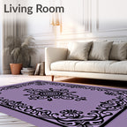 Elegant Black Floral Scrollwork Pattern Rug
