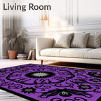 Purple Black Floral Medallion Pattern Rug