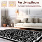 Intricate Black White Floral Design Rug