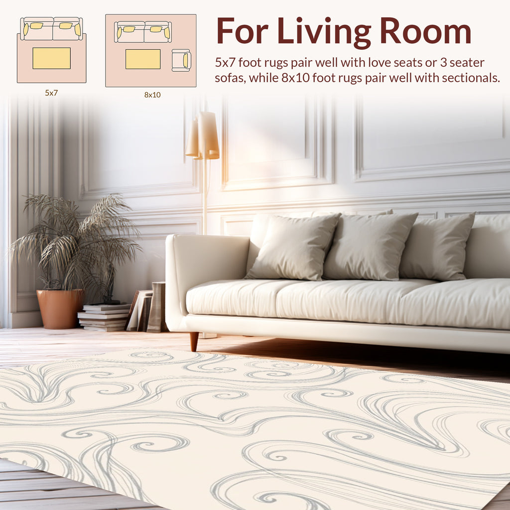 Elegant Swirls Cream Grey Pattern Rug