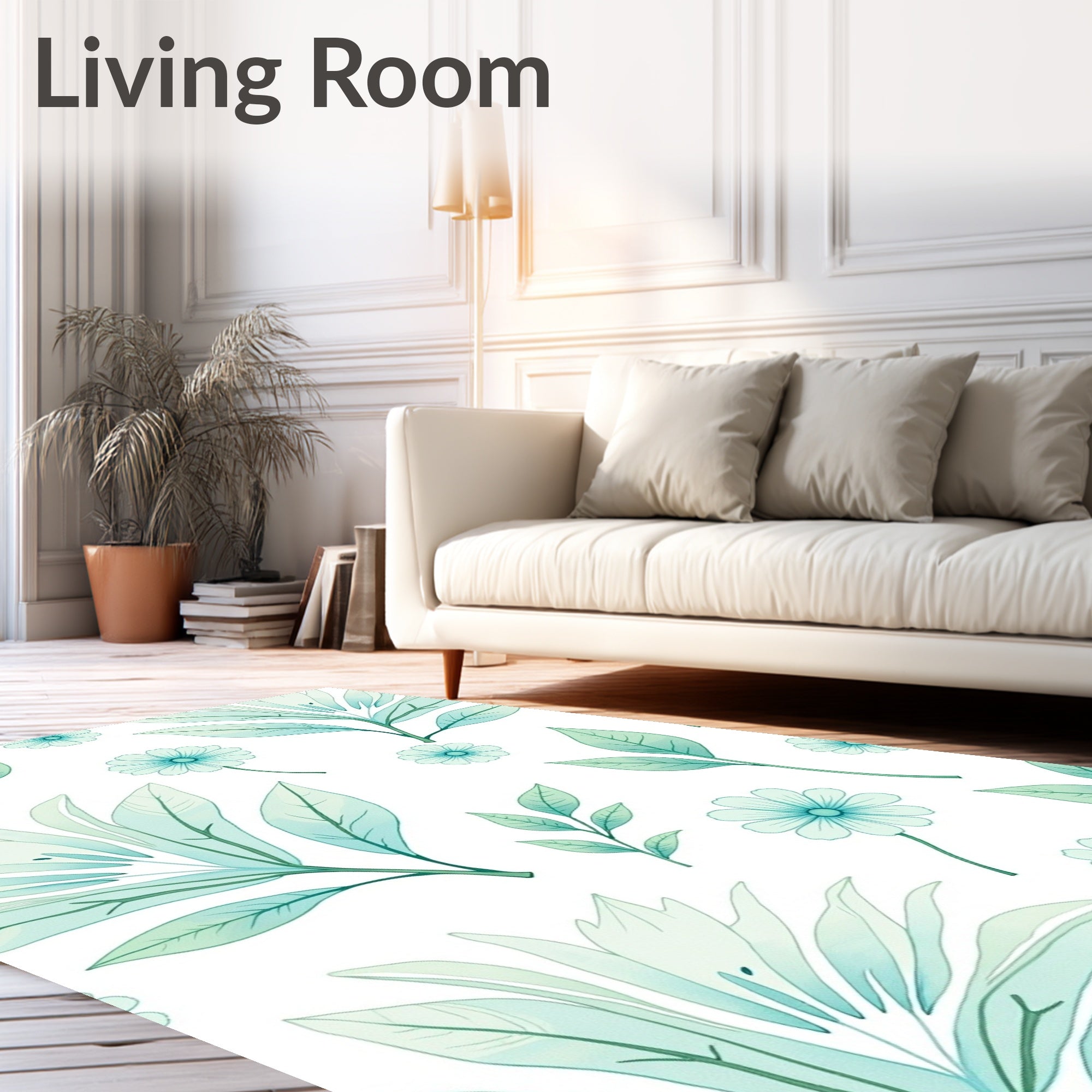 Mint Floral Leaf Pattern Rug