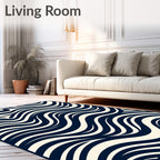Abstract Navy Cream Wavy Stripes Rug