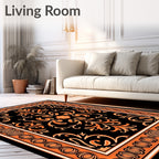 Orange Floral Elegant Damask Pattern Rug
