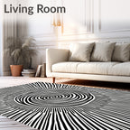 Black White Swirl Sunburst Design Rug