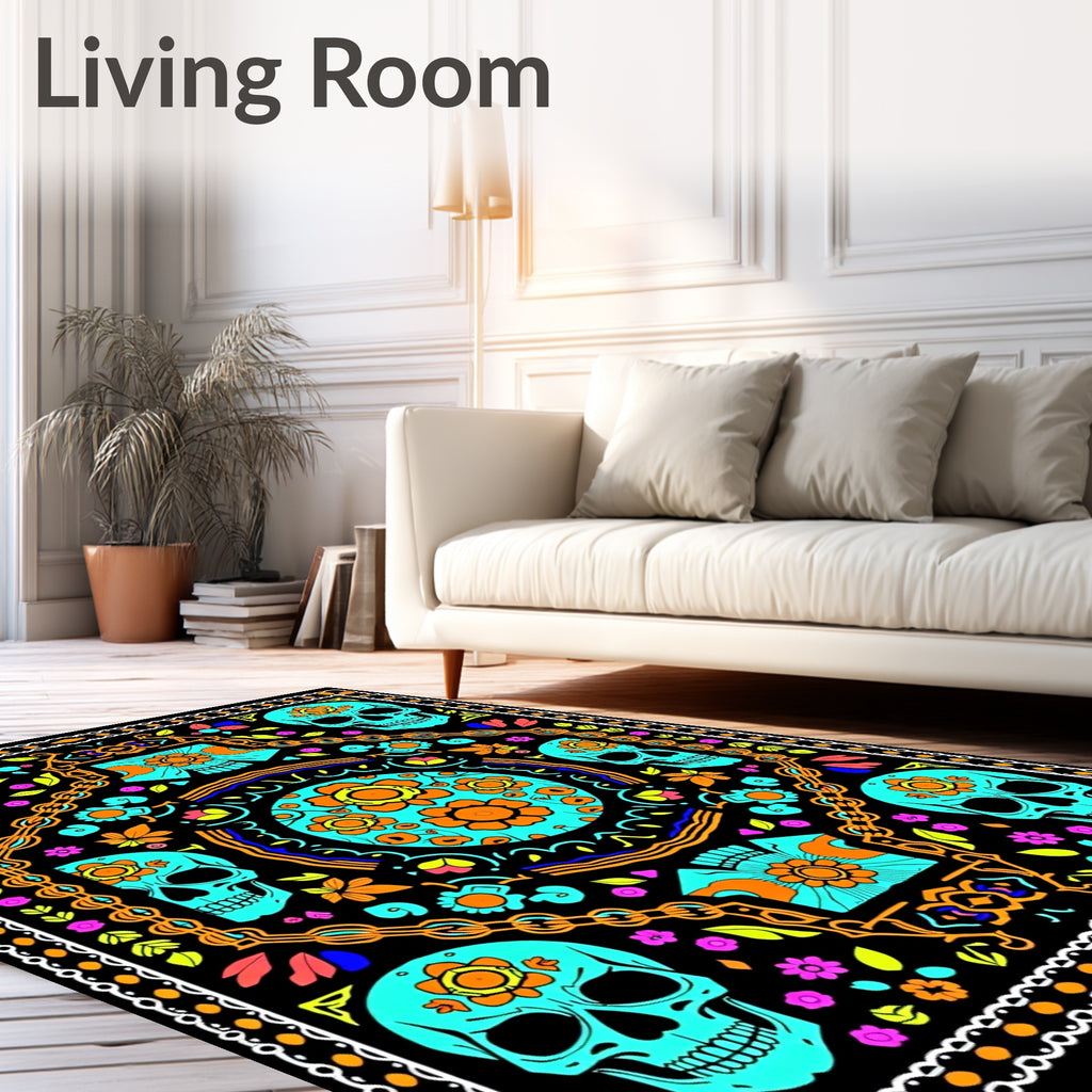 Skull Floral Pattern Rug